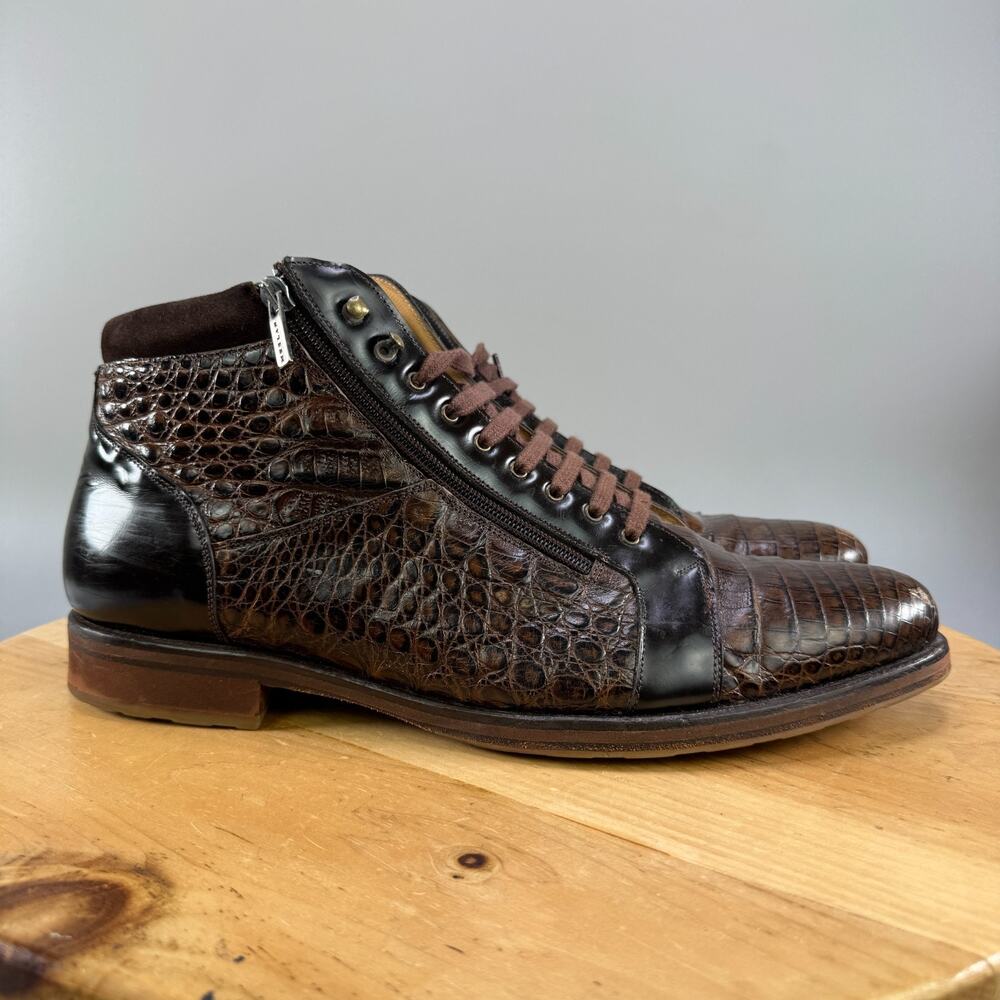 Mezlan Manson Genuine Crocodile Lace Up Ankle Boots Mens Size 13 Double‎ Zip